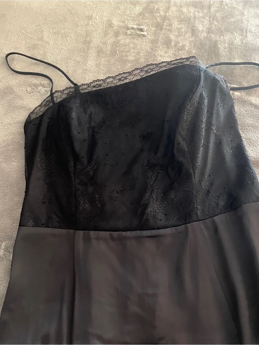 Abercrombie & Fitch Black Satin Maxi Slip Dress with Lace Trim